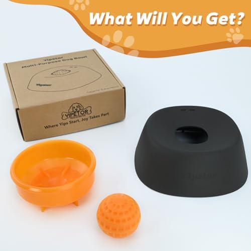 Yipetor Slow Feeder Dog Bowls for Liquid Treat, Anti-Slip【Entertained Ball-in】 Bone Broth Dog Lick Bowl, 3/4 Cup Yogurt Pup Lick Toy for Large Medium Small Breeds Dietary Supplement/Post-op Nutrition