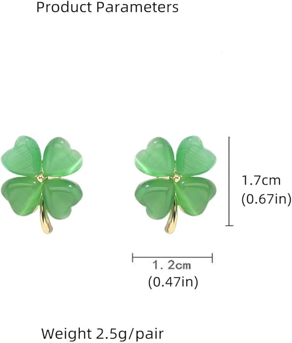 Green Cat Eye's Clover Flower Earrings for Women Girls 925 Sterling Silver Post Pin Hypoallergenic Lucky Love Heart 4 Leaf Petal Small Cute Studs Earring Dainty Gifts for Mother Sister Aunt