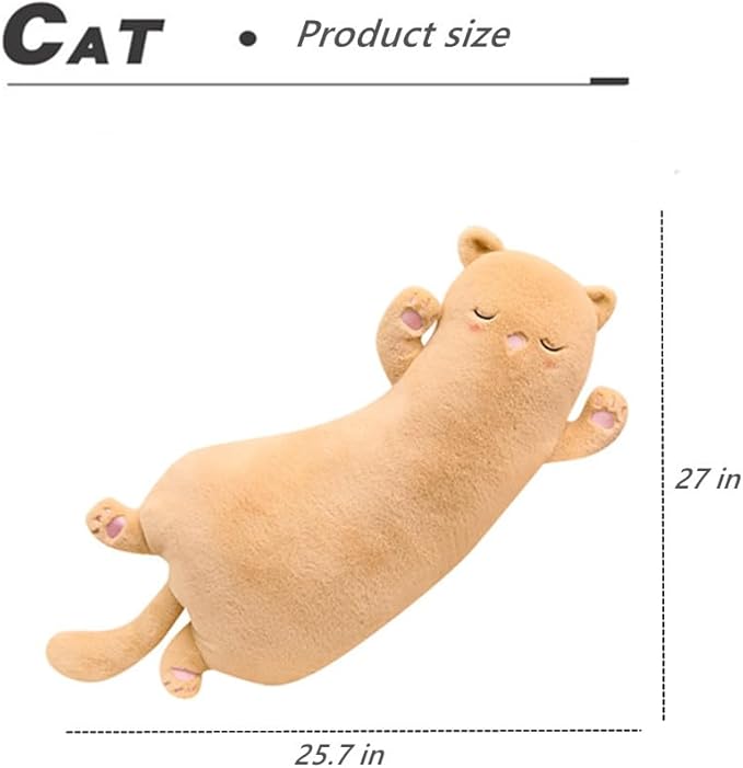 JOSON Cute Curved Long Cat Plush Stuffed Animal Pillow, 25.7 in, Birthday Gift for Children and Girlfriends (Brown)