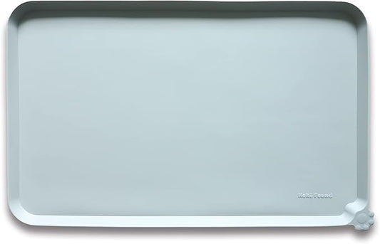 Hoki Found Silicone Pet Food Tray - High-Lips Dog Cat Bowl Mats - Waterproof Dog Cat Food Mats - Battleship