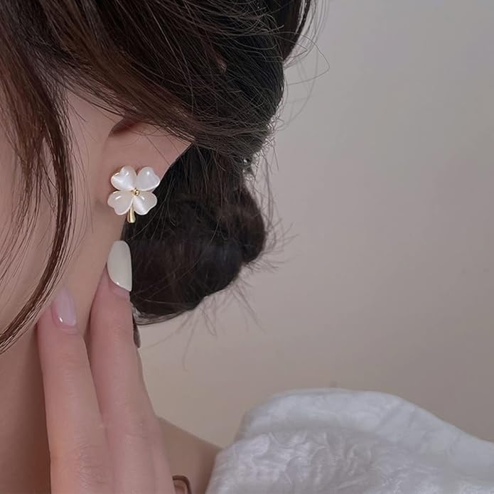 Green Cat Eye's Clover Flower Earrings for Women Girls 925 Sterling Silver Post Pin Hypoallergenic Lucky Love Heart 4 Leaf Petal Small Cute Studs Earring Dainty Gifts for Mother Sister Aunt