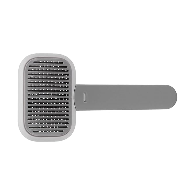 Dog Hair Brush Self Cleaning Slicker Brush Gentle Round Head Soft Needle Pet Grooming Tool For Cats Dogs Removes Floating Hair Massages Skin ABS Material 9 x 18cm (Grey White)