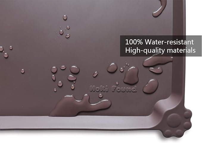 Hoki Found L Silicone Non Slip Pet Dog Cat Bowl Mats - Waterproof Dog Cat Food Mats - Dark Oak