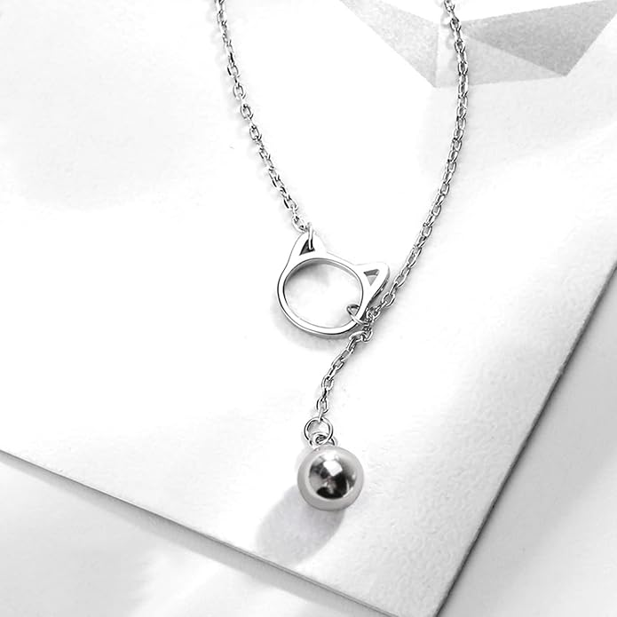 H&Beautimer 925 Sterling Silver Cat Bell Pendant Necklace for Women - Handmade in Italy - Original Silver Chain Necklace 18'' - Fine Jewelry-Birthday Gifts