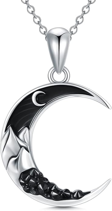 Gothic Jewelry Bat/Cat/Wolf/Dragon/Owl/Fox/Spider/Sun Pendant Sterling Silver Crescent Moon Necklace for Women Girls Black Jewelry Gifts