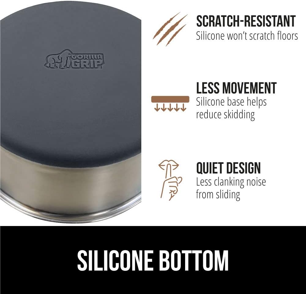 GORILLA GRIP Set of 2 Dog Bowls, Heavy Duty Metal Food and Water Bowl for Feeding Dogs and Cats, Dishwasher Safe, Rust Resistant Stainless Steel, BPA Free Rubber Base, Holds 2 Cups (16 fl oz), Gray