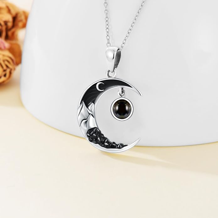 Gothic Jewelry Bat/Cat/Wolf/Dragon/Owl/Fox/Spider/Sun Pendant Sterling Silver Crescent Moon Necklace for Women Girls Black Jewelry Gifts
