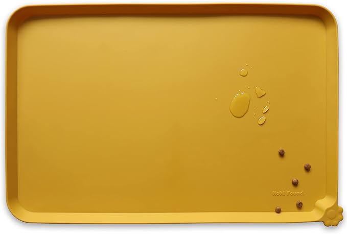 Hoki Found Large Silicone Pet Food Mats Tray - Non Slip Pet Dog Cat Bowl Mats Placemat - Dog Pet Cat Feeding Mat - Waterproof Dog Cat Food Mats -Pet Water Mats for Carpet - Honey