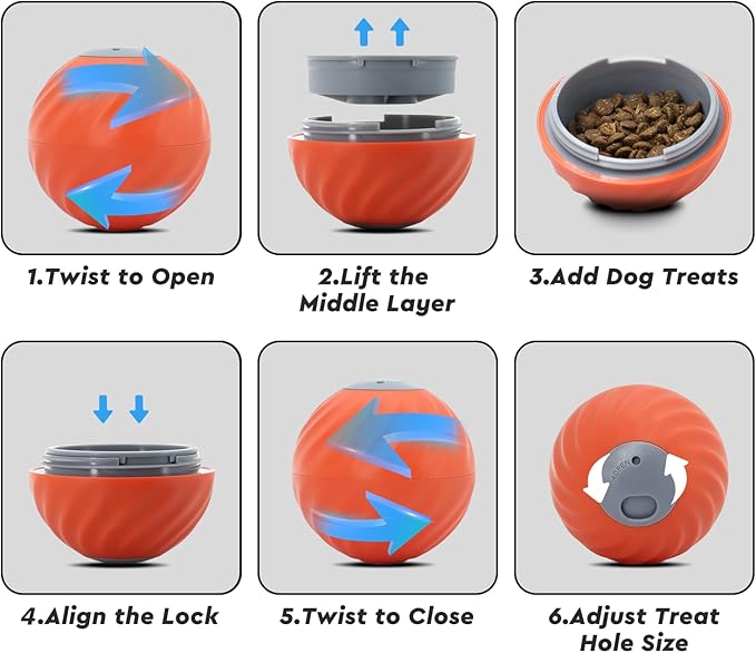 Interactive Dog Toys – Treat Dispensing Puzzle Ball, Food Dispenser Slow Feeder, Enrichment Toy to Keep Dogs Busy, Durable Dog Ball with Knitted Covers for Small Medium Dogs (Orange)