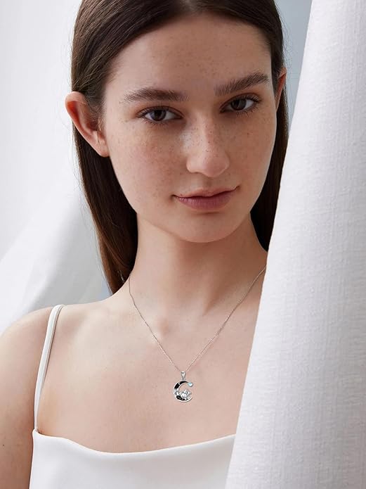 Gothic Jewelry Bat/Cat/Wolf/Dragon/Owl/Fox/Spider/Sun Pendant Sterling Silver Crescent Moon Necklace for Women Girls Black Jewelry Gifts