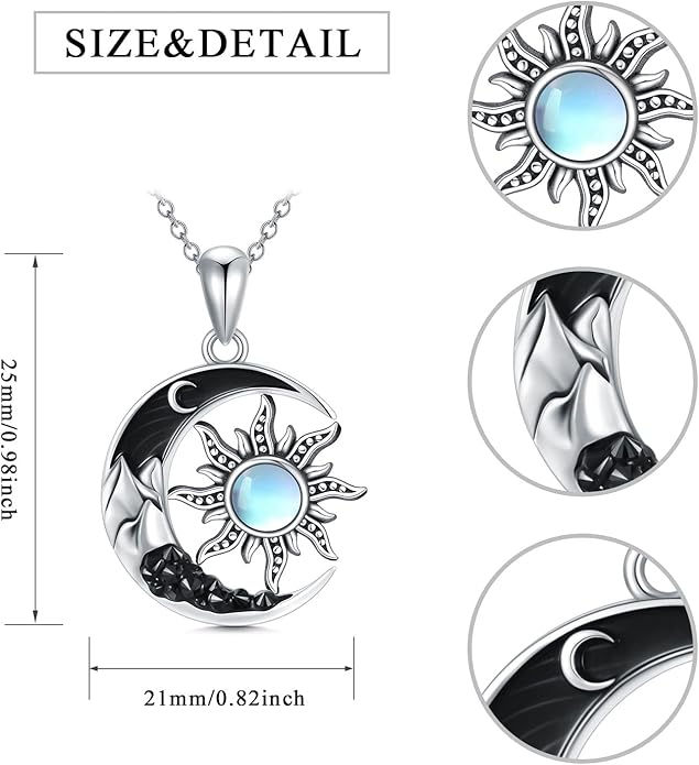 Gothic Jewelry Bat/Cat/Wolf/Dragon/Owl/Fox/Spider/Sun Pendant Sterling Silver Crescent Moon Necklace for Women Girls Black Jewelry Gifts