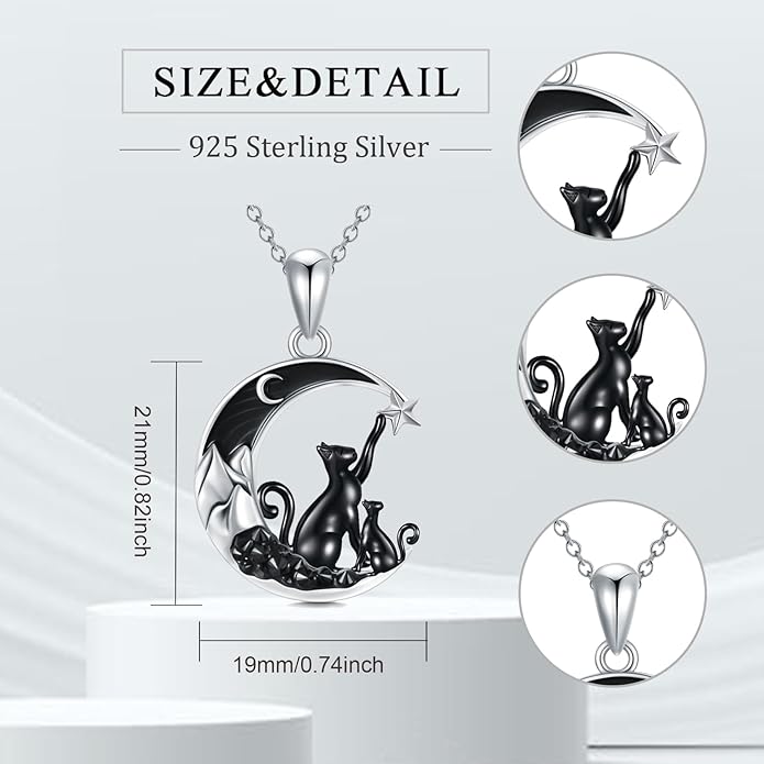 Gothic Jewelry Bat/Cat/Wolf/Dragon/Owl/Fox/Spider/Sun Pendant Sterling Silver Crescent Moon Necklace for Women Girls Black Jewelry Gifts