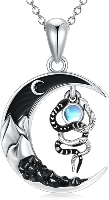 Gothic Jewelry Bat/Cat/Wolf/Dragon/Owl/Fox/Spider/Sun Pendant Sterling Silver Crescent Moon Necklace for Women Girls Black Jewelry Gifts