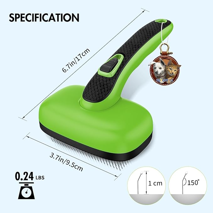 Dog Brush for Shedding, Self Cleaning Slicker Brush Ideal for Short Long Haired Dogs & Cats. Removes Loose Fur, Undercoat, Mats, Tangled Hair. Suit for Large Medium Small Animal, Green