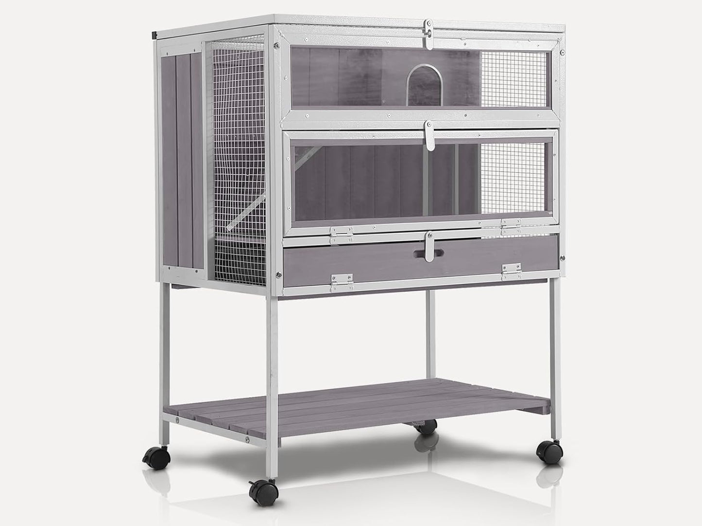 Guinea Pig Cage, Moveable Metal Frame Hamster Cage Anti-Chewing with Aluminium Alloy Edge, Hideouts, Ramps, Seesaws Chewing Toy, Deeper Pull-Out Leakproof Tray for Indoor Outdoor(White)