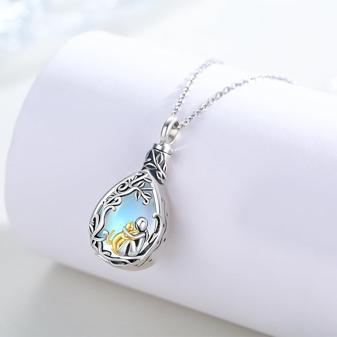 JUSTKIDSTOY Dog/Cat/Hummingbird Urn Necklace for Ashes S925 Sterling Silver Heart Cremation Jewelry Keepsake Memorial for Women