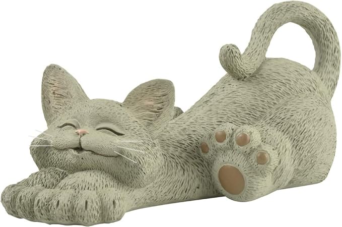JFSM INC. Whimsical Happy Cat Grey Lounging Figurine - Relaxing Yoga Decor, Cat Lover Gift, Paperweight, Yoga & Meditation Gift, Namaste Decor