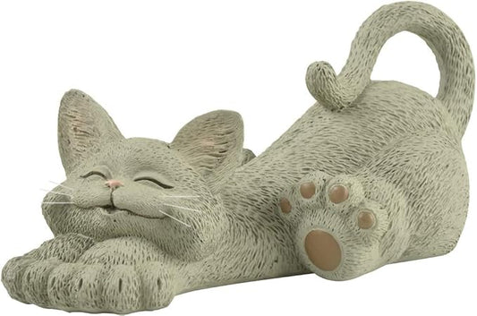 JFSM INC. Whimsical Happy Cat Grey Lounging Figurine - Relaxing Yoga Decor, Cat Lover Gift, Paperweight, Yoga & Meditation Gift, Namaste Decor