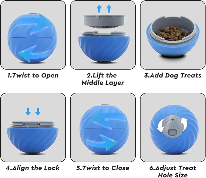 Interactive Dog Toys – Treat Dispensing Puzzle Ball, Food Dispenser Slow Feeder, Enrichment Toy to Keep Dogs Busy, Durable Dog Ball with Knitted Covers for Small Medium Dogs (Blue)