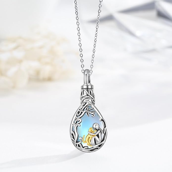 JUSTKIDSTOY Dog/Cat/Hummingbird Urn Necklace for Ashes S925 Sterling Silver Heart Cremation Jewelry Keepsake Memorial for Women