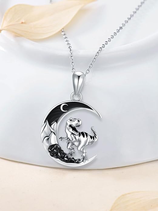 Gothic Jewelry Bat/Cat/Wolf/Dragon/Owl/Fox/Spider/Sun Pendant Sterling Silver Crescent Moon Necklace for Women Girls Black Jewelry Gifts