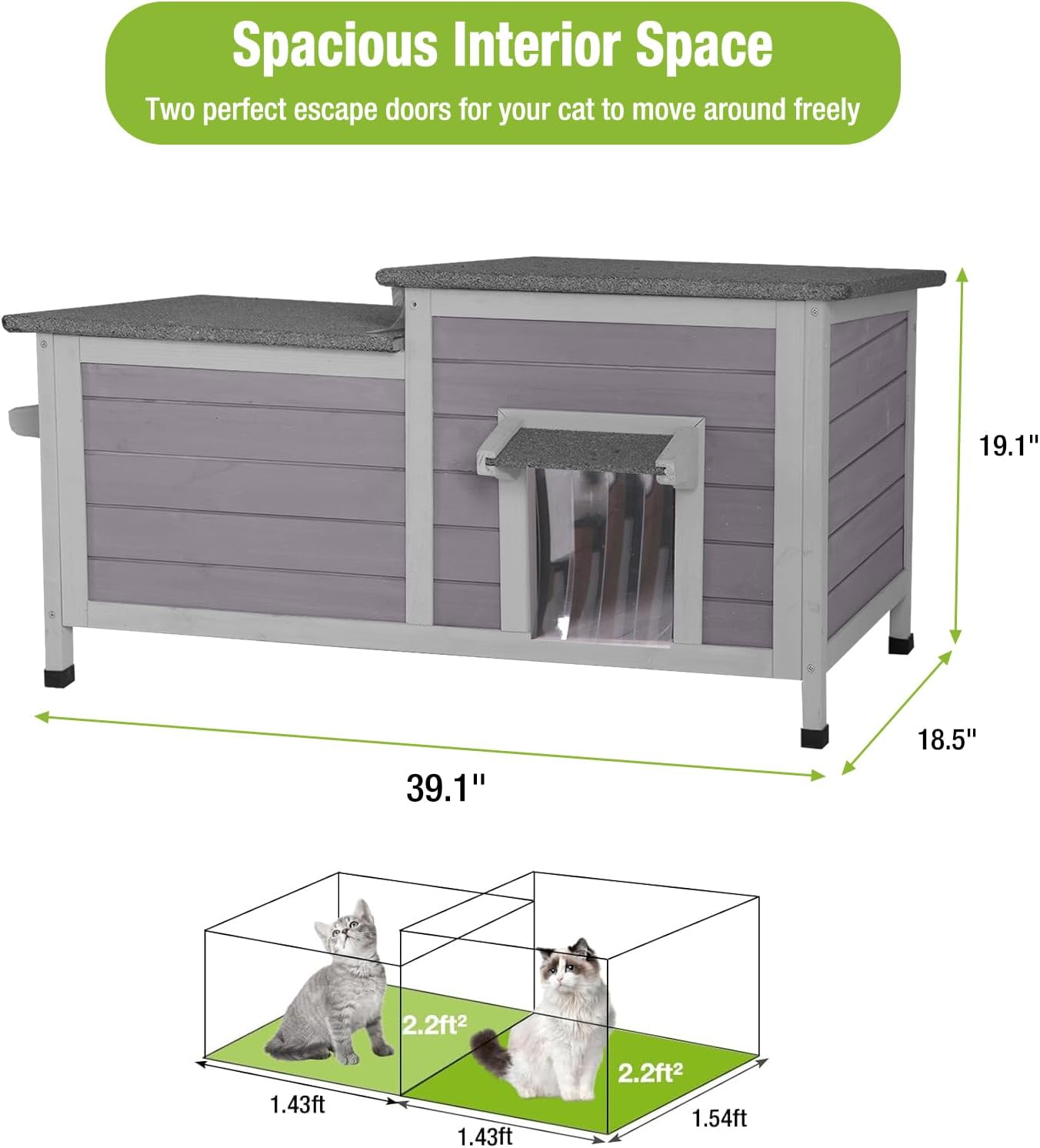 GUTINNEEN Outdoor Cat House Weatherproof Feral Kitty Shelter for Winter Cat Condo with Large Opening Roof (1-Story(AIR93))