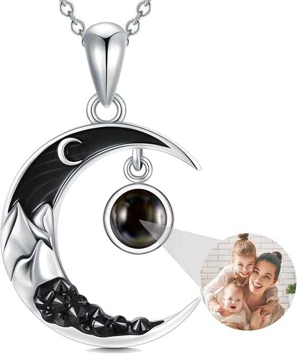Gothic Jewelry Bat/Cat/Wolf/Dragon/Owl/Fox/Spider/Sun Pendant Sterling Silver Crescent Moon Necklace for Women Girls Black Jewelry Gifts
