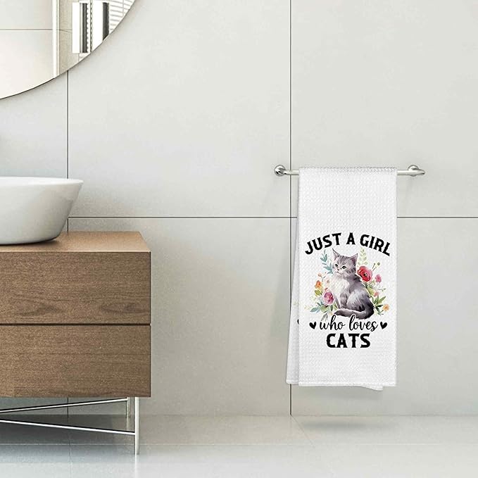 Just a Girl Who Loves Cats Kitchen Towels Decorative Gifts for Cat Lovers Women 16x24, Cat Dish Towel Cloths Dishcloths Tea Towel, Cat Bathroom Kitchen Hand Towel Decor