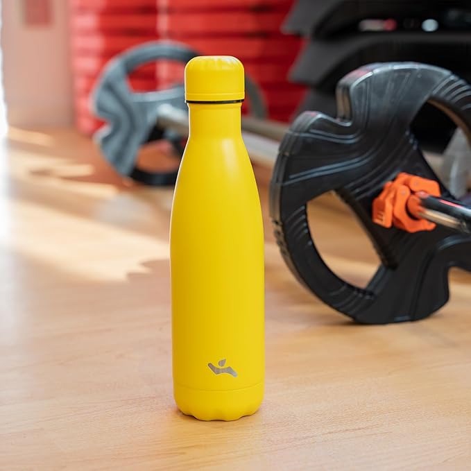 Insulated Water Bottles,17 oz Double Wall Stainless Steel Vacumm Metal Flask for Sports Travel,Yellow