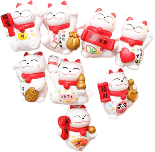 Good Luck Cat, Wealth Welcoming Cats 8 Pcs Miniature Cats Ornament Decorations Cute Lucky Cat for Crafts Home Decor and Cake Topper(White)