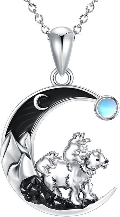 Gothic Jewelry Bat/Cat/Wolf/Dragon/Owl/Fox/Spider/Sun Pendant Sterling Silver Crescent Moon Necklace for Women Girls Black Jewelry Gifts