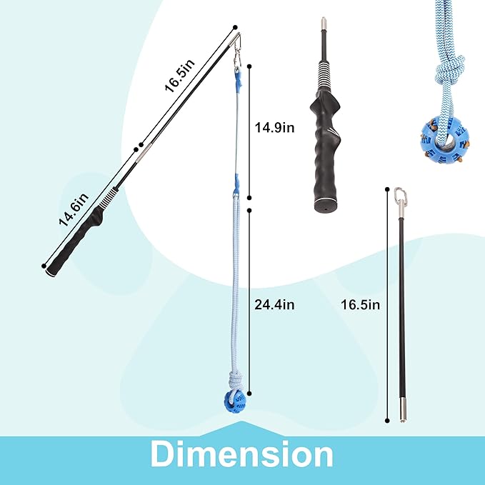 Flirt Pole for Dogs, Durable Dog Flirt Pole for Large Medium & Small Dogs, Interactive Dog Pole Toy with Rubber Ball for Outdoor/Indoor, Training, Chase, Tug of War (24 & 31 inch)