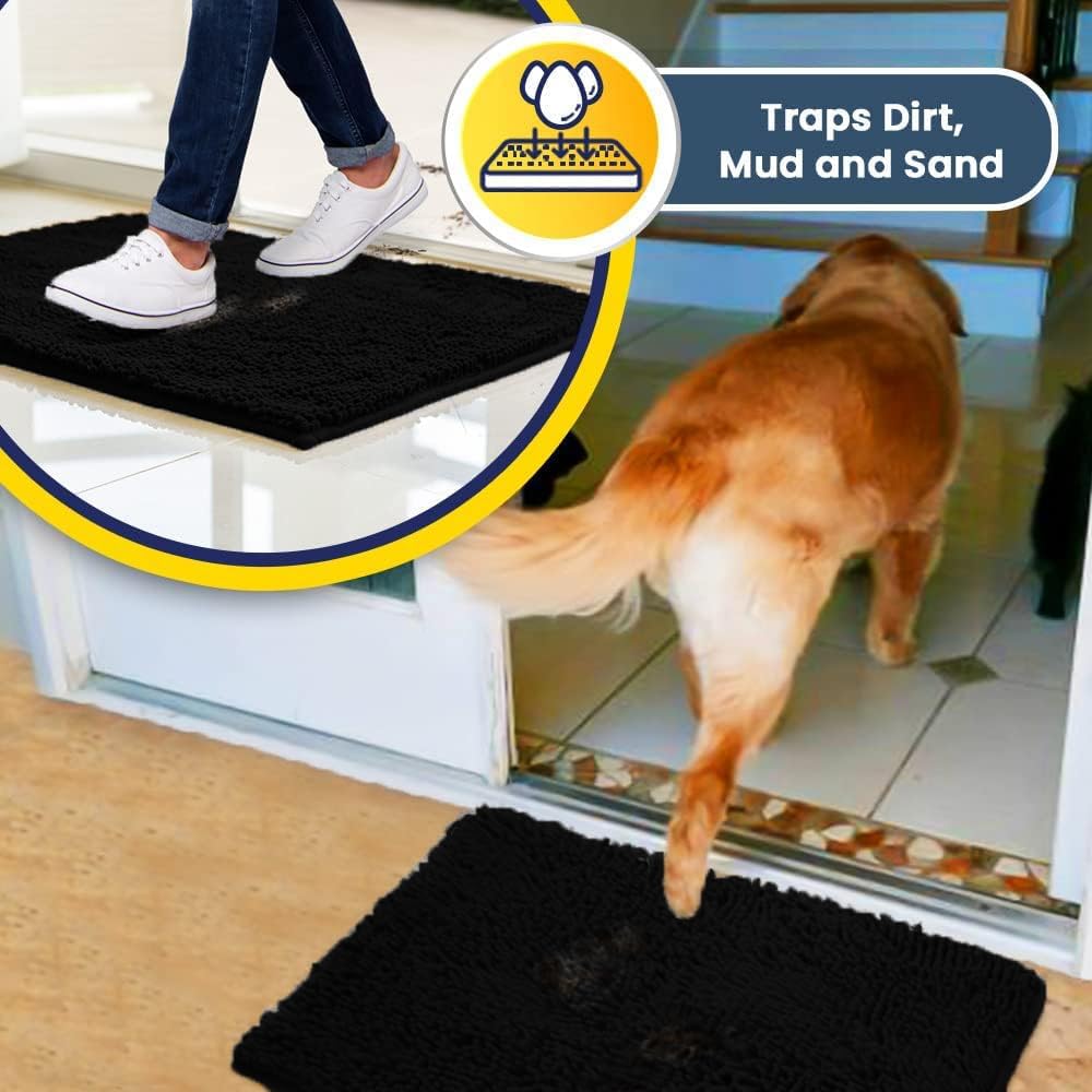 Muddy Mat® Original Dog Door Mat for Muddy Paws, Super Absorbent Microfiber, Non-Slip Washable Pet Rug, Quick Dry Chenille Entryway Carpet, Machine Washable Indoor Outdoor mat, Black 24"x120"