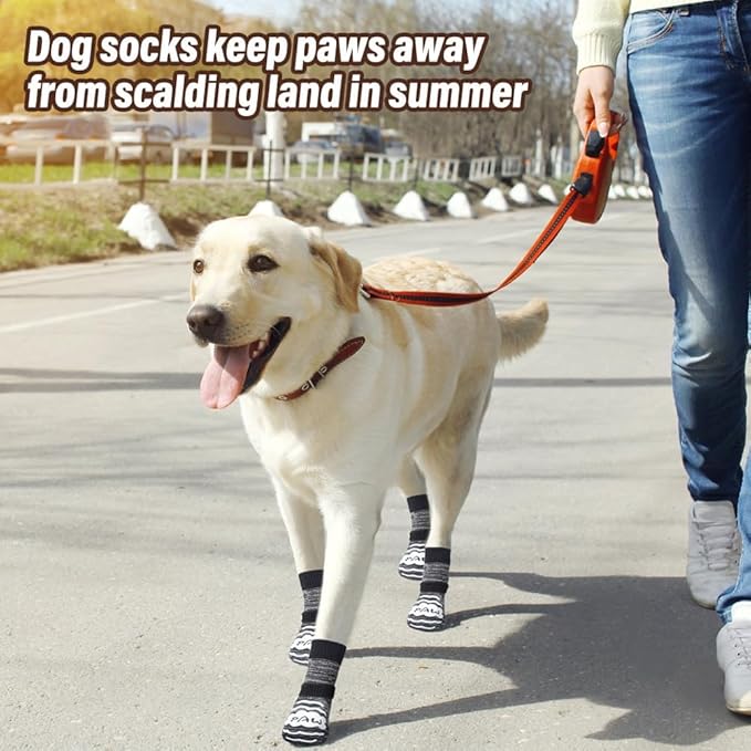 BEAUTYZOO Anti Slip Dog Socks for Small Medium Large Dogs with Grips Straps on Hardwood Floor Protection Wear, Traction Control 3 Pairs Double Side Paw Protector to Prevent Licking for Girl or Boy