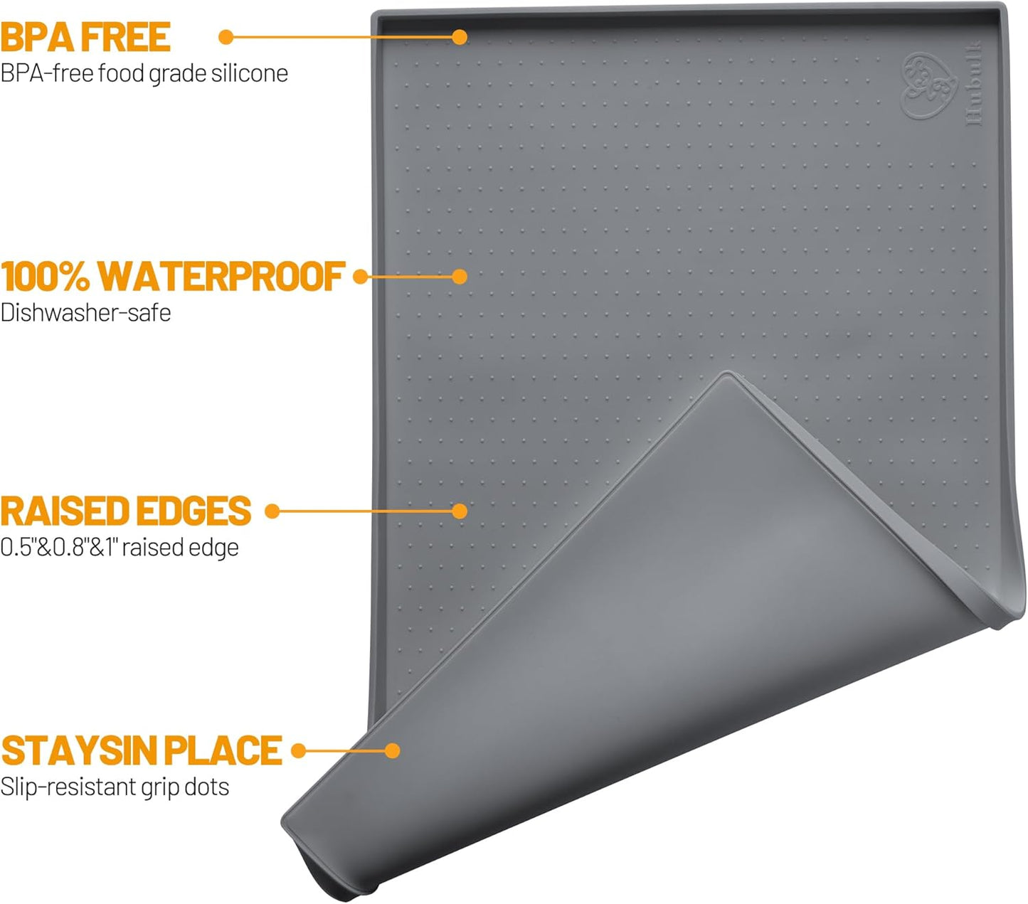 Hubulk Dog Feeding Mat,100% Waterproof Food Grade Silicone Pet Food and Water Bowl Placemat,Dishwasher, High Raised Edge to Prevent Spills,Nonslip Tray to Stop Messes on Floor (32"x24"x1.0", Grey)
