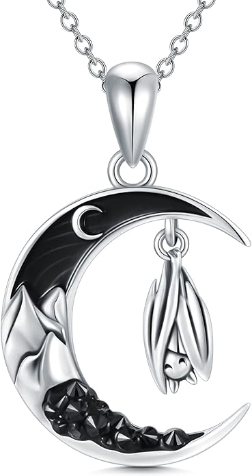 Gothic Jewelry Bat/Cat/Wolf/Dragon/Owl/Fox/Spider/Sun Pendant Sterling Silver Crescent Moon Necklace for Women Girls Black Jewelry Gifts