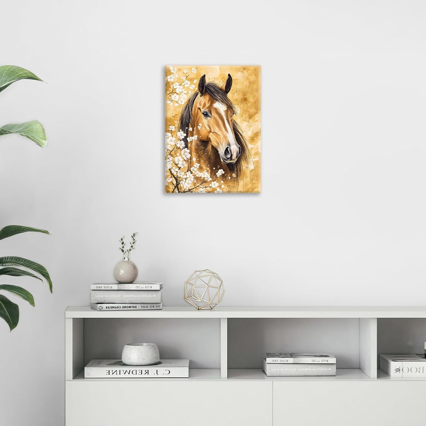 Horse Wall Art Canvas Rustic Horse Wall Decor Prints Framed Painting Farmhouse Flower Pictures Gifts Artwork for Bathroom Living Dining 16"x20"
