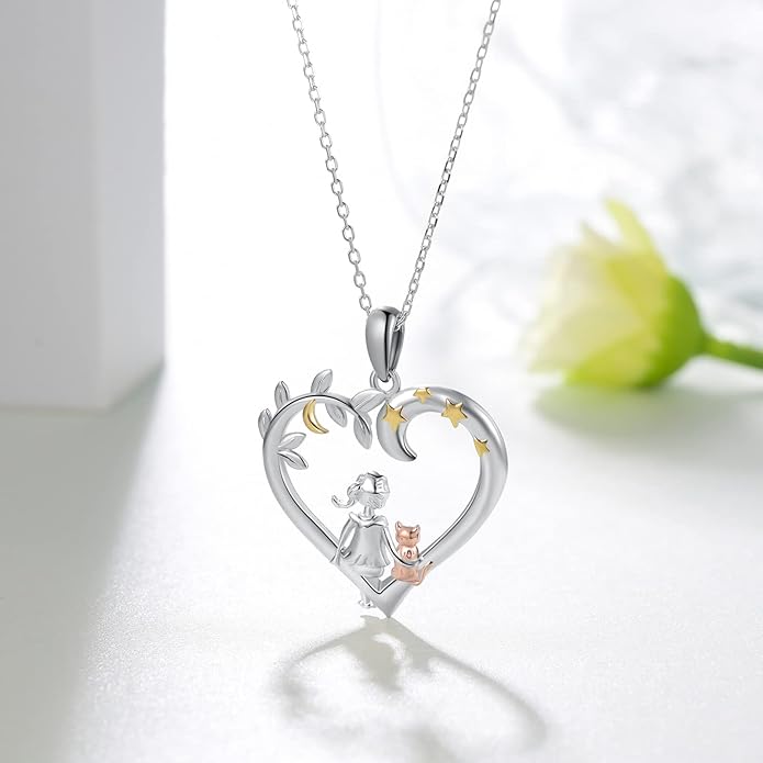 Highland Cow/Unicorn/Turtle/Moon Fairy/Axolotl/Owl/Mermaid/Cat/Cat and Girl/Frog/Wolf Necklace 925 Sterling Silver Animal Necklace Animal Jewelry Gifts for Women