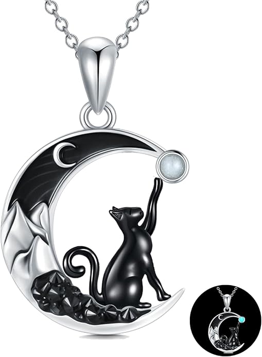 Gothic Jewelry Bat/Cat/Wolf/Dragon/Owl/Fox/Spider/Sun Pendant Sterling Silver Crescent Moon Necklace for Women Girls Black Jewelry Gifts