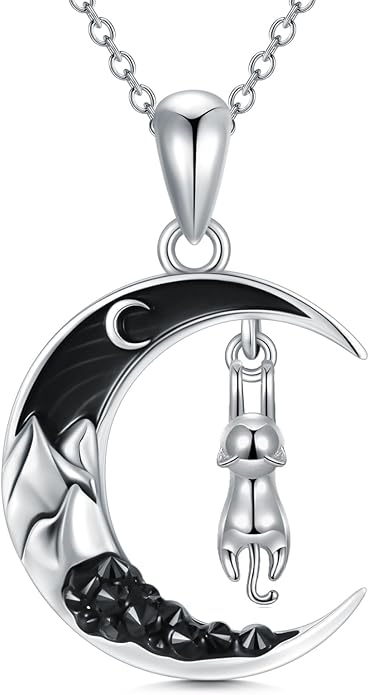 Gothic Jewelry Bat/Cat/Wolf/Dragon/Owl/Fox/Spider/Sun Pendant Sterling Silver Crescent Moon Necklace for Women Girls Black Jewelry Gifts