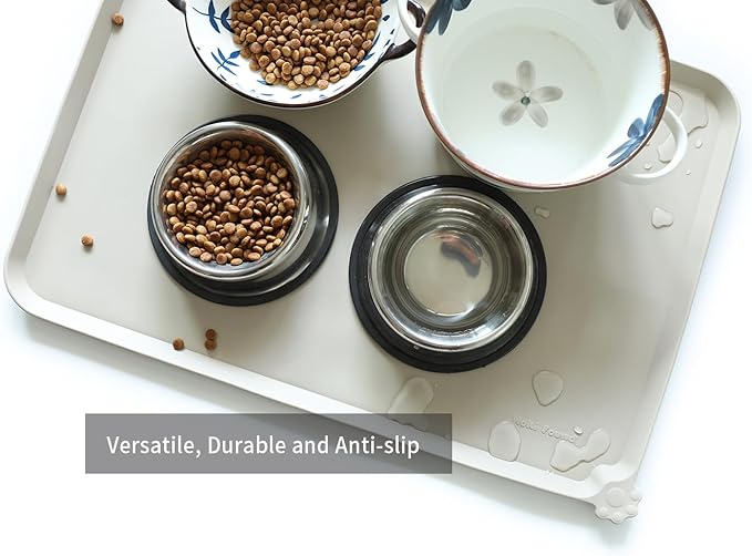 Hoki Found Large Silicone Non Slip Pet Feeding Mats - Waterproof Dog Cat Food Mats - Cream Brown