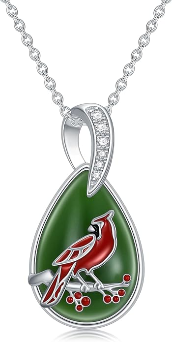 Green Jade Necklace Sterling Silver Teardrop Hummingbird/Dragonfly/Butterfly/Bee/Cat/Cardinal/Owl/Fox/Sloth Natural Jade Jewelry Birthday Mothers Day Christmas Gifts Women Mom Her