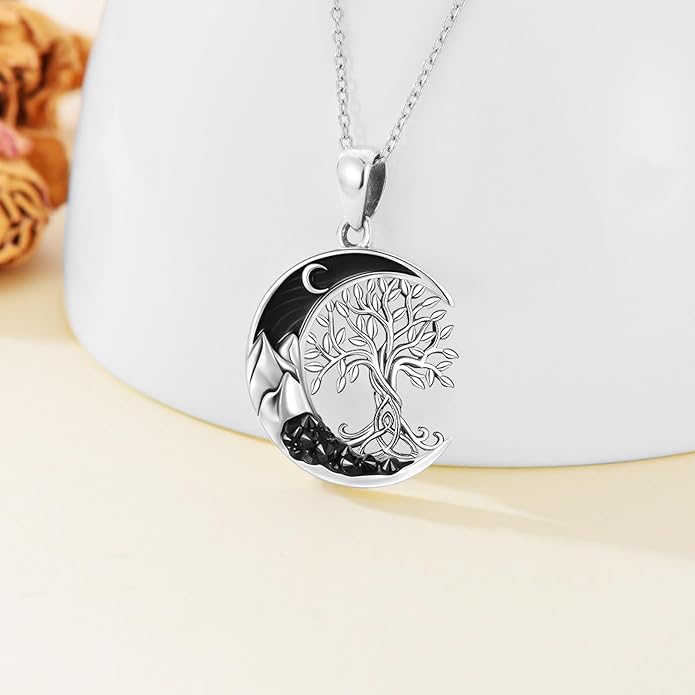 Gothic Jewelry Bat/Cat/Wolf/Dragon/Owl/Fox/Spider/Sun Pendant Sterling Silver Crescent Moon Necklace for Women Girls Black Jewelry Gifts
