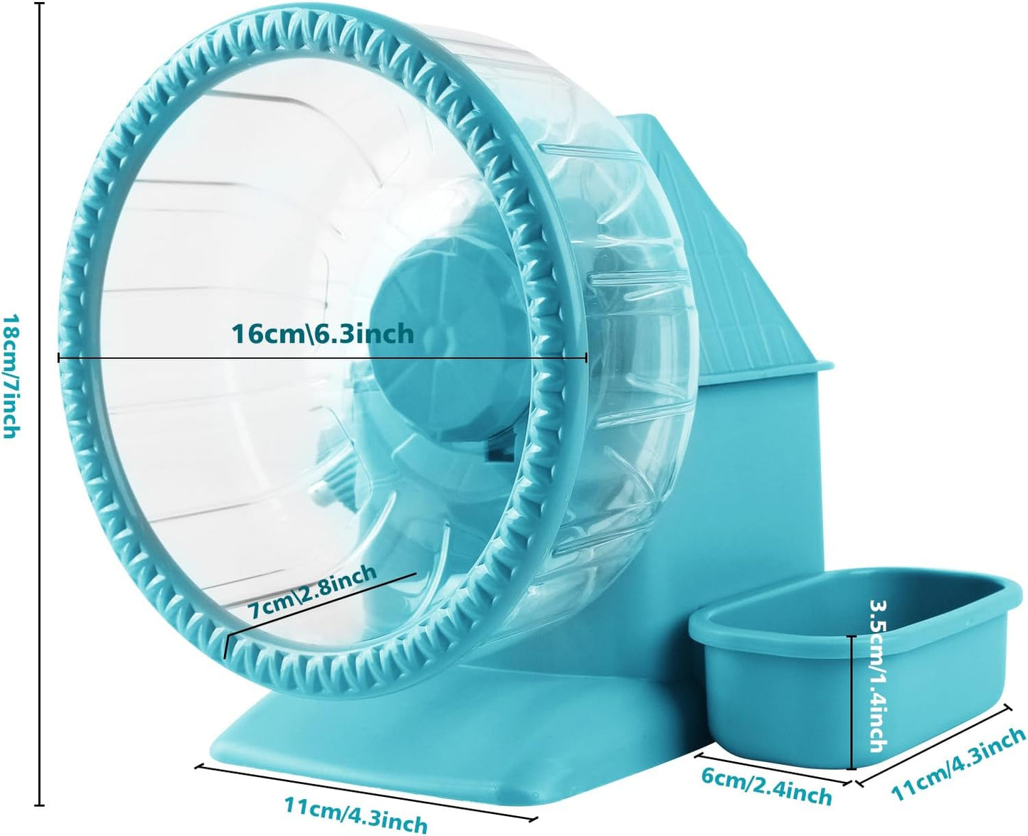 4 in 1 Silent Large Hamster Wheel Multifunctional Hamster Running Wheel Quite Running Spinner Wheel Accessories with Food Bowl Water Bottle for Hamsters Dwarf Gerbil (Blue)