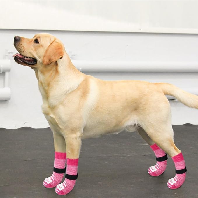 BEAUTYZOO Anti Slip Dog Socks for Small Medium Large Dogs with Grips Straps on Hardwood Floor Protection Wear, Traction Control 3 Pairs Double Side Paw Protector to Prevent Licking for Girl or Boy