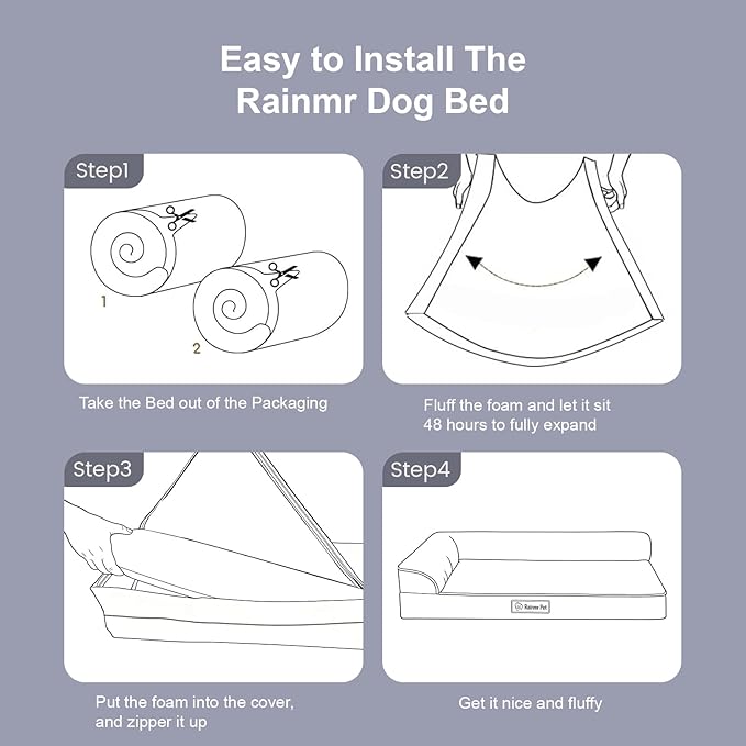 Orthopedic Dog Beds for Large Dogs, Memory Foam Dog Beds Large Sized Dogs, Washable Removable Cover, Nonskid Bottom, Waterproof, for Indoor, Outdoor, Crate & Car Use, 41x27x6 Inches, Light Grey