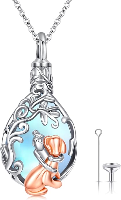 JUSTKIDSTOY Dog/Cat/Hummingbird Urn Necklace for Ashes S925 Sterling Silver Heart Cremation Jewelry Keepsake Memorial for Women