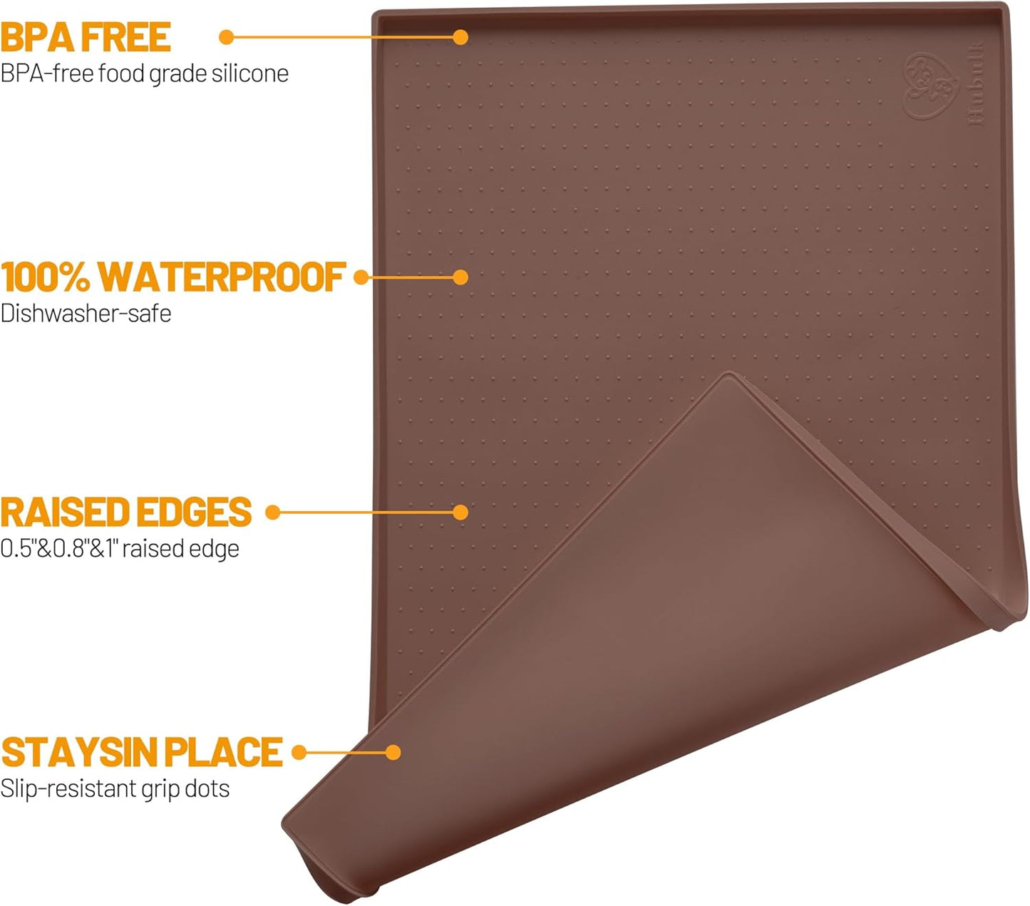 Hubulk Dog Feeding Mat,100% Waterproof Food Grade Silicone Pet Food and Water Bowl Placemat,Dishwasher, High Raised Edge to Prevent Spills,Nonslip Tray to Stop Messes on Floor(28"x18"x0.8", Brown)