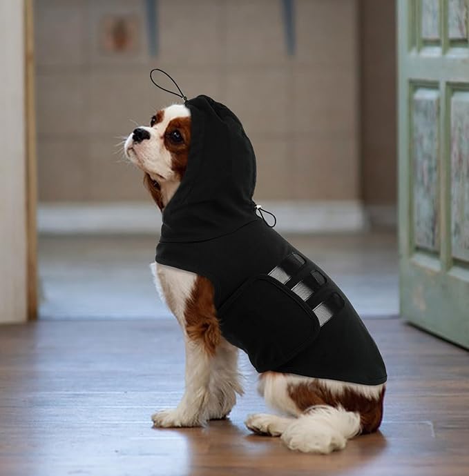 X-Large Dog Calming Shirt with Adjustable Chest & Hood | Sleeveless Lightweight for Free Movement,Separation Anxiety Vest for Fear of The Environment (Black)