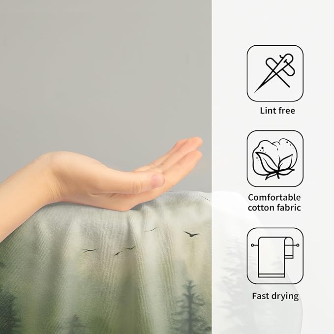 Green Misty Forest Hand Towels Set of 2 Mountain Woodland Soft Guest Face Bath Towel Bathroom Decorations Thin Kitchen Tea Dish Towels